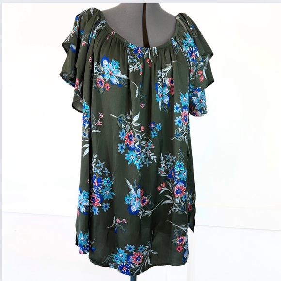 Plus Size Peasant Top Floral On / Off Shoulder Blue orange green Size: 2X 20W - Picture 8 of 14